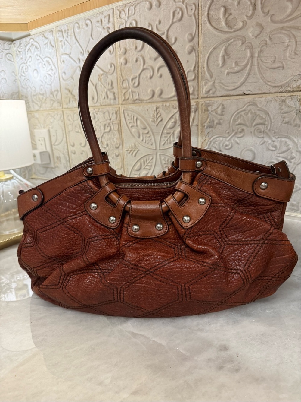 Pre-Loved Salvatore Ferragamo Stitched Celtico Calfskin Pebble Leather Satchel - Picture 5 of 11